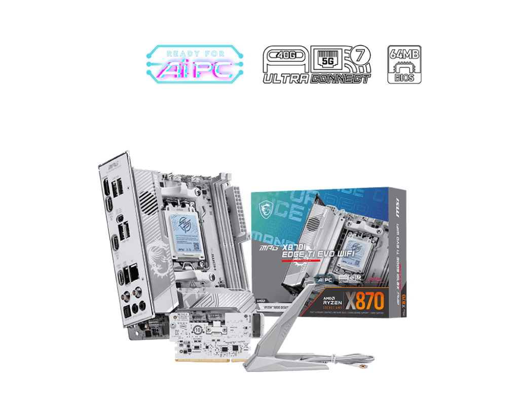 Материнская плата MSI MPG X870I EDGE TI EVO WIFI AM5 2xDDR5 2xSATA3 RAID M.2 HDMI 3xType-C mITX