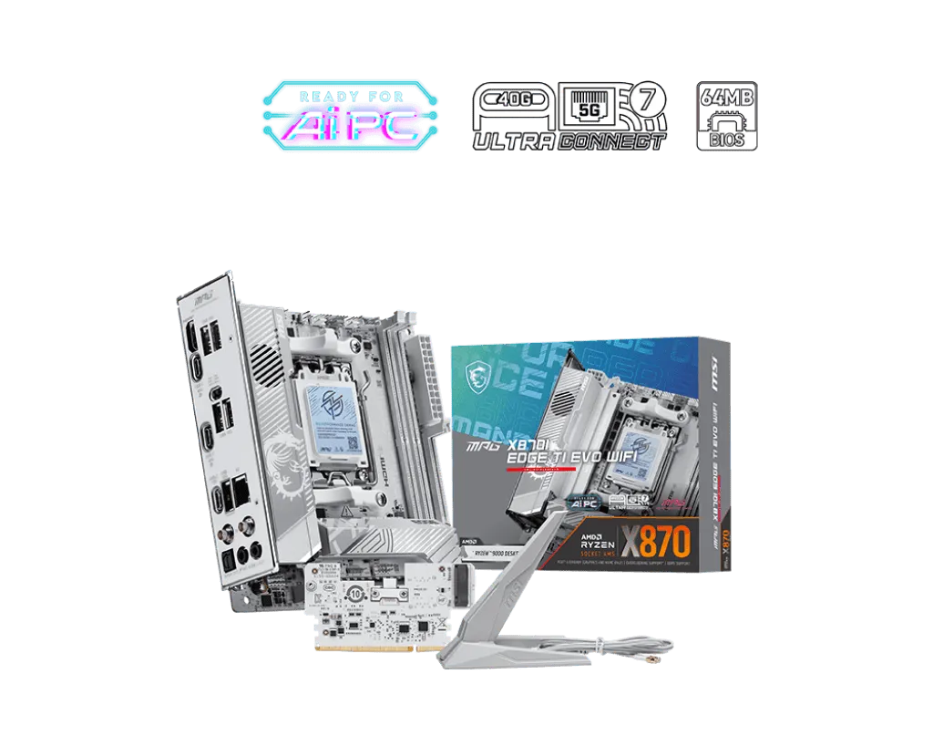 Материнская плата MSI MPG X870I EDGE TI EVO WIFI AM5 2xDDR5 2xSATA3 RAID M.2 HDMI 3xType-C mITX