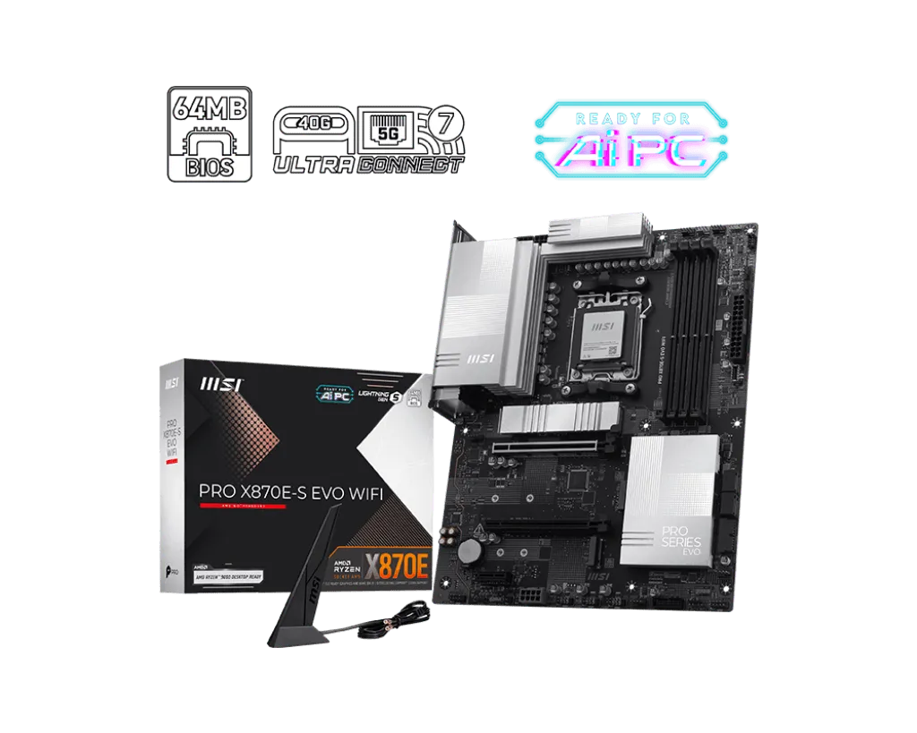 Материнская плата MSI PRO X870E-S EVO WIFI AM5 4xDDR5 4xSATA3 RAID 3xM.2 HDMI 2xType-C ATX