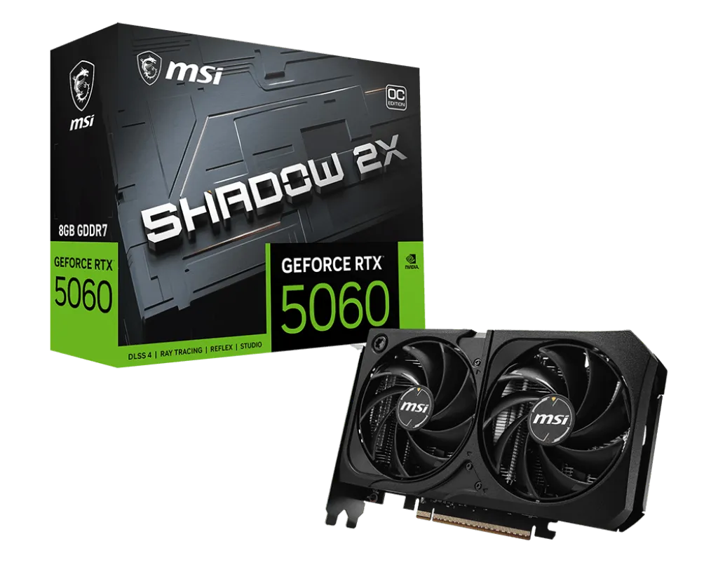 Видеокарта MSI GeForce RTX 5060 8G SHADOW 2X OC MAX, 8Gb GDDR7 128-bit 1xHDMI 3xDP G5060-8S2CM