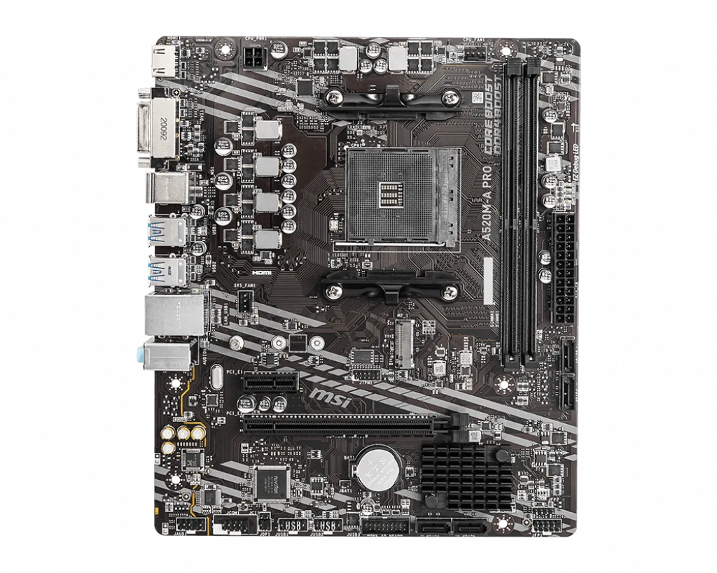 Материнская плата MSI A520M-A PRO AM4 A520 2xDDR4 4xSATA3 RAID 1xM.2 HDMI DVI mATX — фото 2