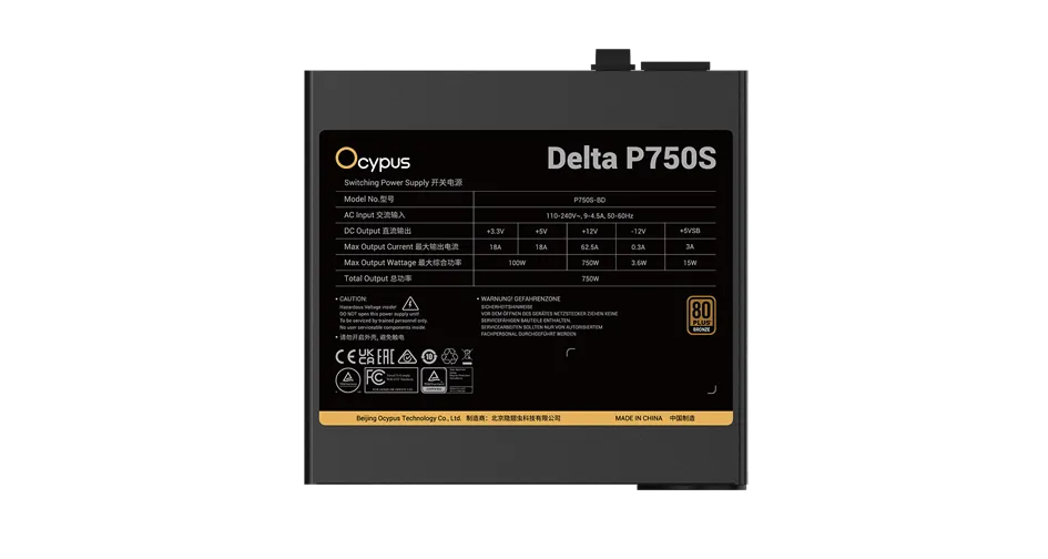 Блок питания Ocypus  750W, Delta P750S, Non modular, 80+ BRONZE, Черный, Delta-P750S-BDFBK025X-EU — фото 6