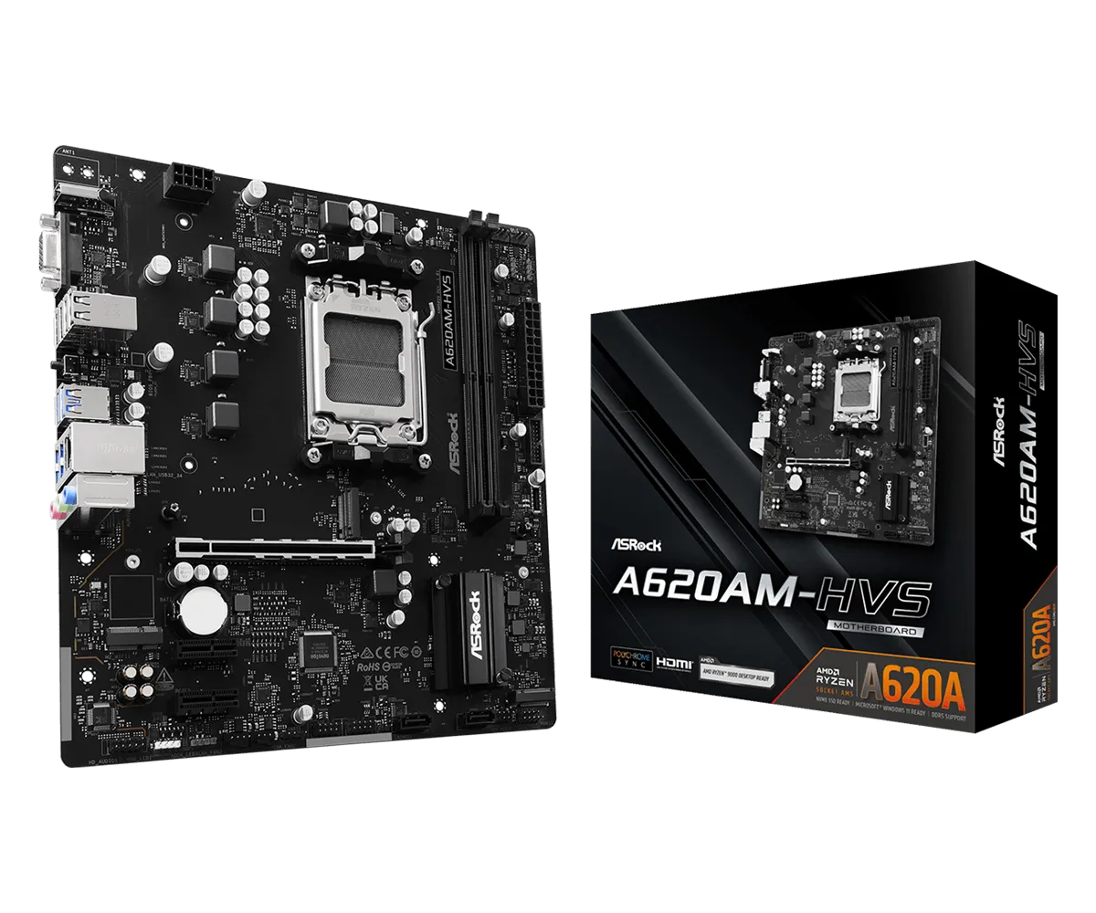 Материнская плата ASRock A620AM-HVS AM5 2xDDR5 2xSATA3 RAID 2xM.2 D-Sub HDMI mATX
