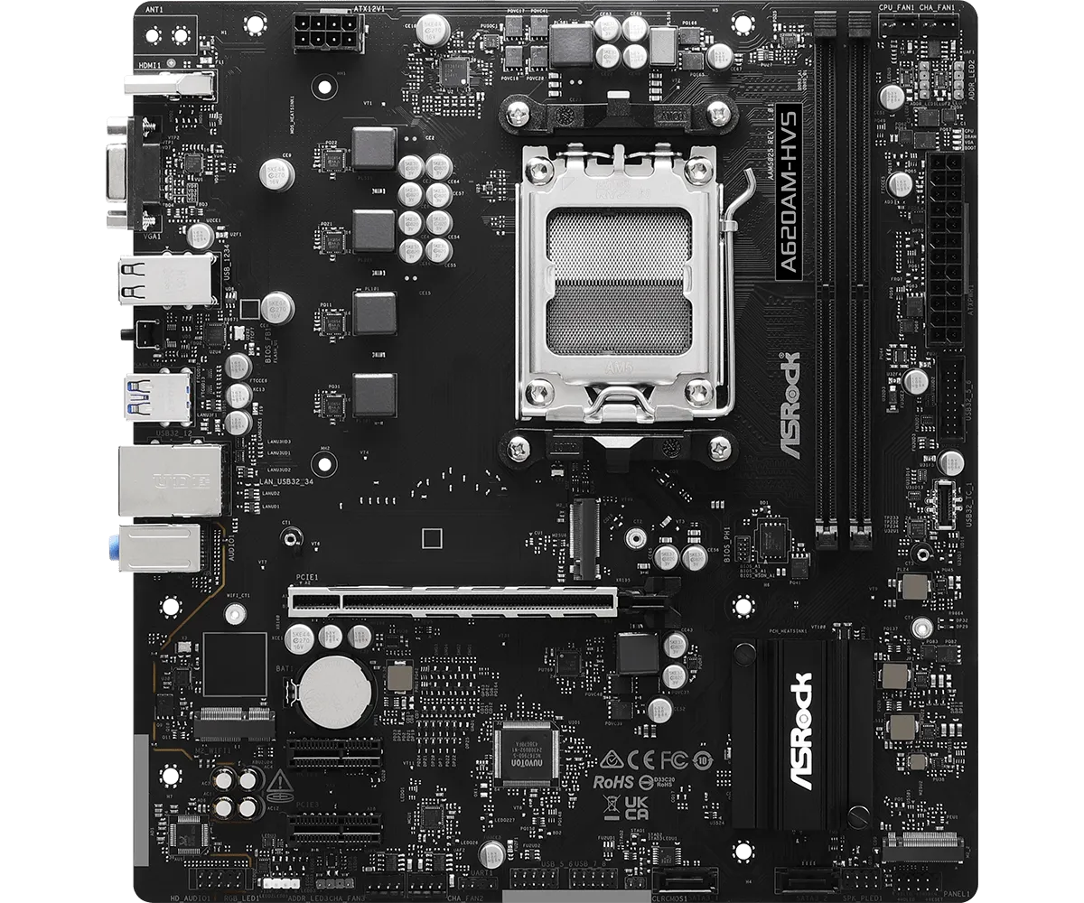 Материнская плата ASRock A620AM-HVS AM5 2xDDR5 2xSATA3 RAID 2xM.2 D-Sub HDMI mATX — фото 2