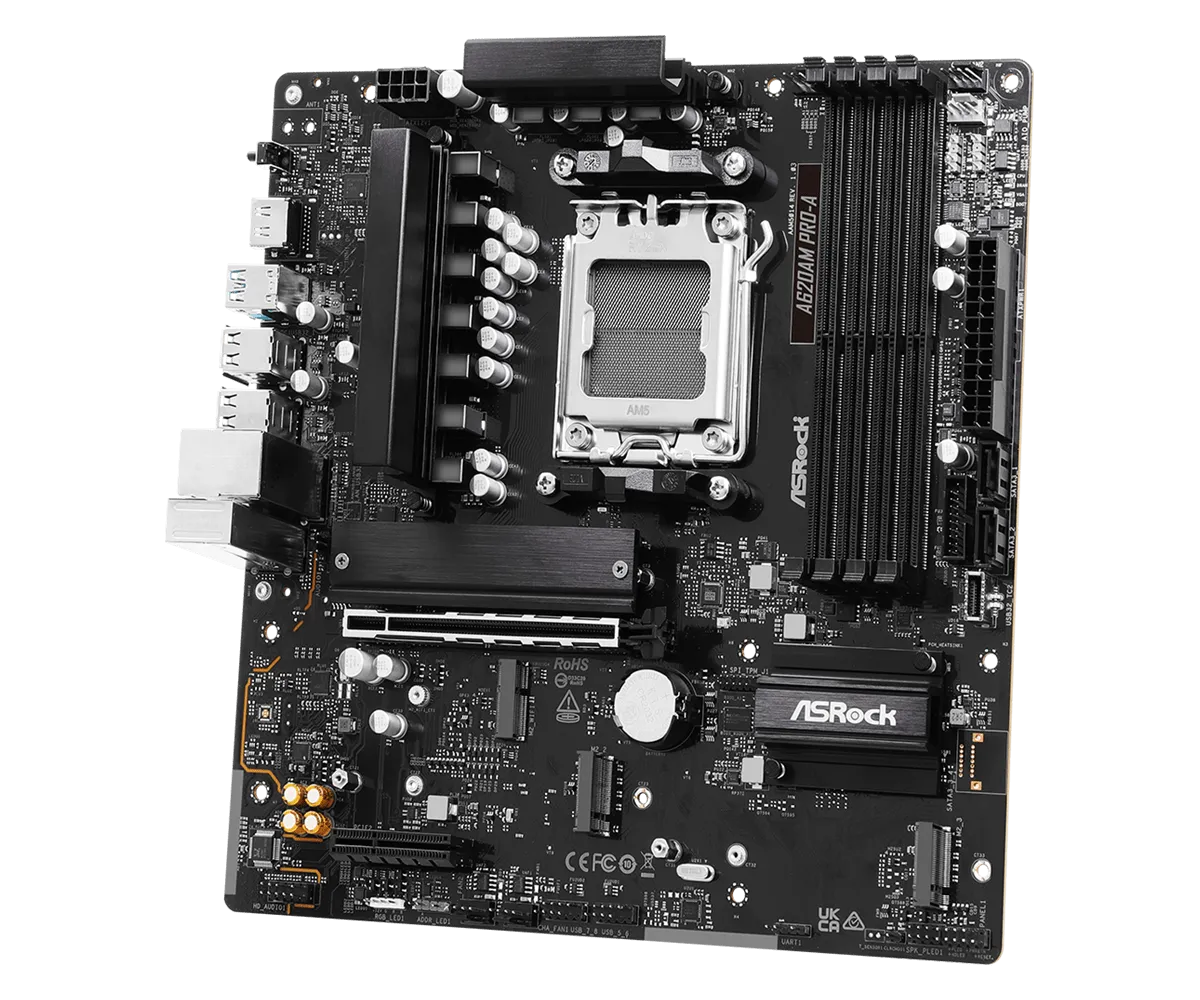 Материнская плата ASRock A620AM PRO-A AM5 4xDDR5 2xSATA3 RAID 3xM.2 Type-C HDMI mATX — фото 2