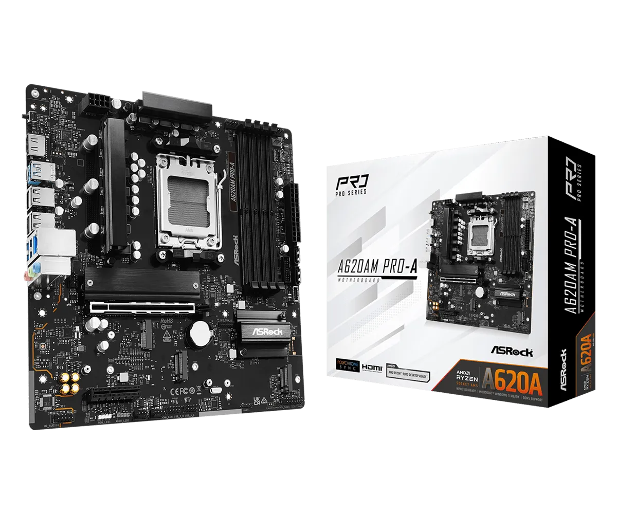 Материнская плата ASRock A620AM PRO-A AM5 4xDDR5 2xSATA3 RAID 3xM.2 Type-C HDMI mATX