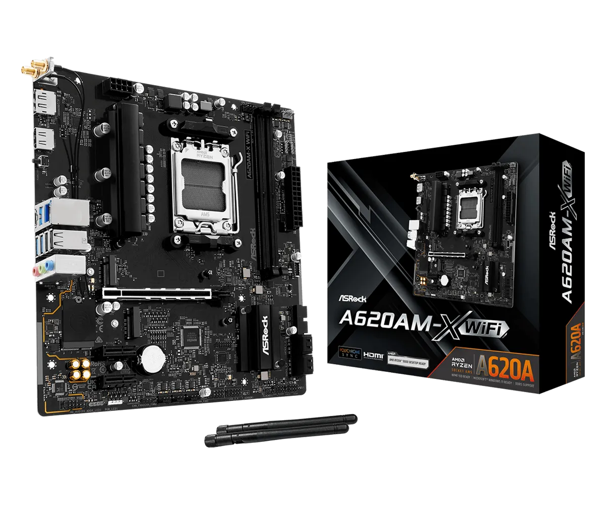 Материнская плата ASRock A620AM-X WIFI AM5 2xDDR5 4xSATA3 RAID 2xM.2 WiFi6E Type-C HDMI DP mATX