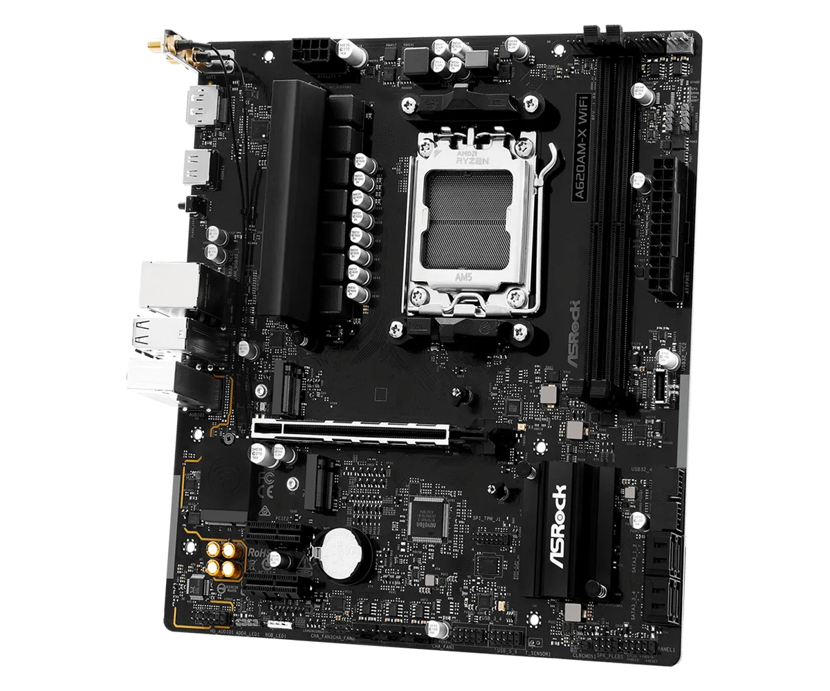Материнская плата ASRock A620AM-X WIFI AM5 2xDDR5 4xSATA3 RAID 2xM.2 WiFi6E Type-C HDMI DP mATX — фото 2