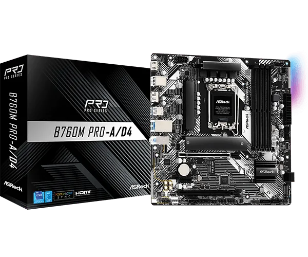 Материнская плата ASRock B760M PRO-A/D4 LGA1700 4xDDR4 4xSATA RAID 2xM.2 Type-C HDMI DP mATX