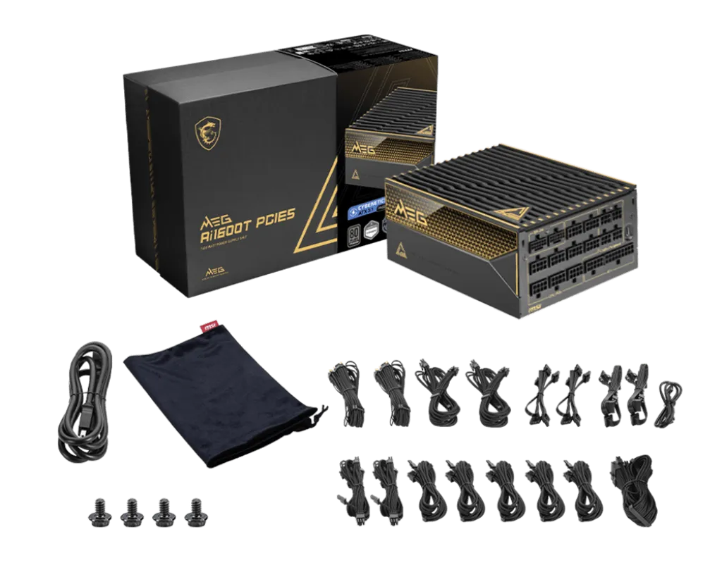 Блок питания MSI 1600W, MEG Ai1600T PCIE5, Full Modular, ATX, 80+ TITANIUM, >94%, Fan 135mm, Черный — фото 5