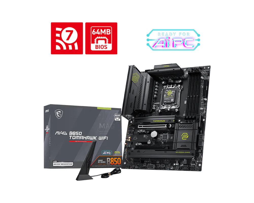 Материнская плата MSI MAG B850 TOMAHAWK WIFI AM5 B850 4xDDR5 4xSATA6G RAID 3xM.2 1xHDMI 2xType-C ATX — фото 2