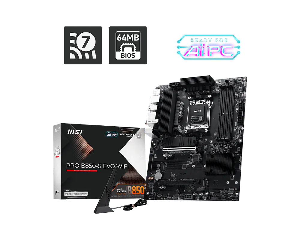 Материнская плата MSI PRO B850-S EVO WIFI AM5 B850 4xDDR5 4xSATA6G RAID 3xM.2 1xDP 1xHDMI ATX — фото 2