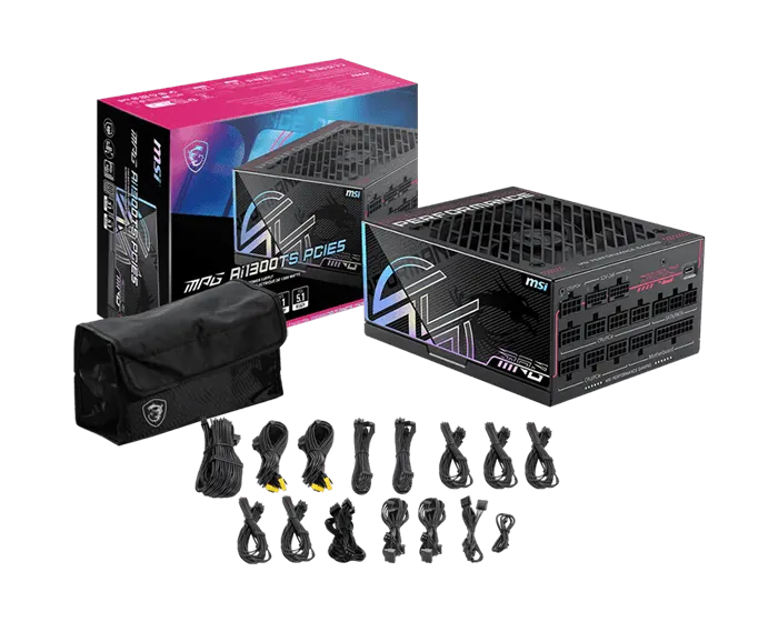 Блок питания MSI 1300W, MPG Ai1300TS PCIE5, Full Modular, ATX, 80+ TITANIUM, >94%, Fan 135mm, Черный — фото 5