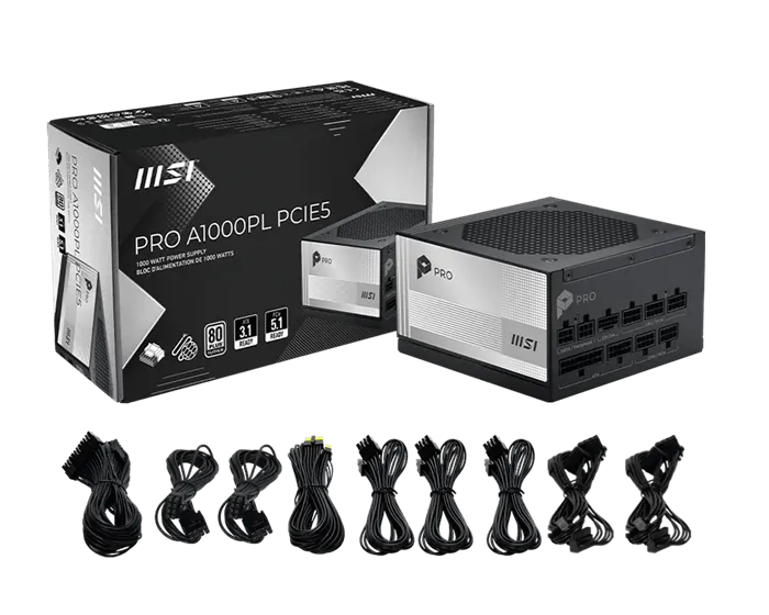 Блок питания MSI 1000W, PRO A1000PL PCIE5, Full Modular, ATX, 80+ PLATINUM, >92%, Fan 120mm, Черный — фото 5