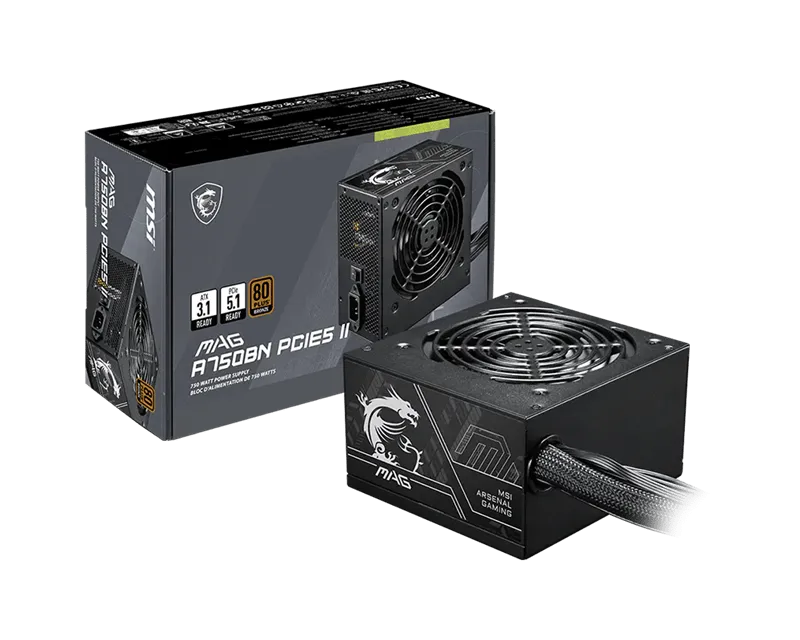 Блок питания MSI  750W, MAG A750BN PCIE5 II, Non Modular, ATX, 80+ BRONZE, >85%, Fan 120mm, Черный — фото 5