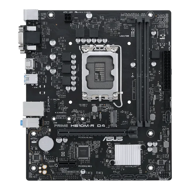 Материнская плата ASUS PRIME  H610M-R D4-SI, LGA1700 2xDDR4 4xSATA3 M.2 1xD-Sub 1xDVI 1xHDMI mATX