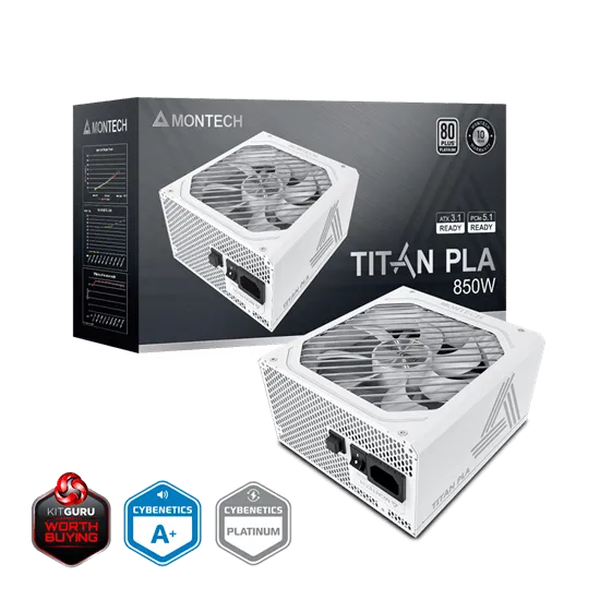 Блок питания Montech  850W, TITAN PLA 850W, Full Modular, 80+ PLATINUM, КПД 90%, Fan 135mm, Белый