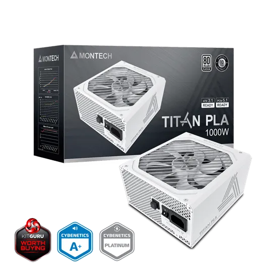 Блок питания Montech 1000W, TITAN PLA 1000W, Full Modular, 80+ PLATINUM, КПД 90%, Fan 135mm, Белый