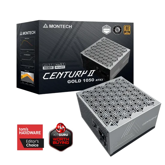 Блок питания Montech 1050W, CENTURY II 1050W, Full Modular, 80+ GOLD, КПД 90%, Fan 135mm, Серебро