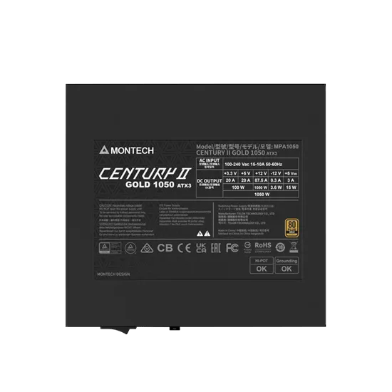 Блок питания Montech 1050W, CENTURY II 1050W, Full Modular, 80+ GOLD, КПД 90%, Fan 135mm, Серебро — фото 6