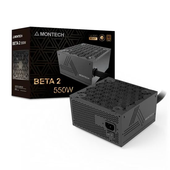 Блок питания Montech  550W, BETA 2 550W, Non Modular, ATX, 80+ BRONZE, КПД 90%, Fan 120mm, Черный