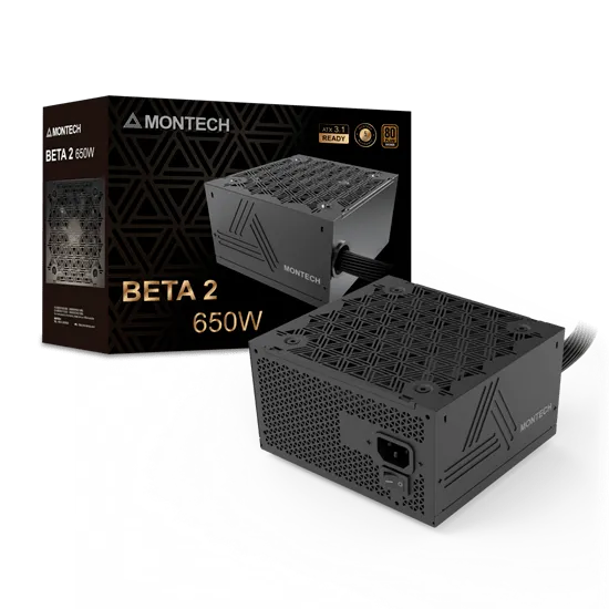 Блок питания Montech 650W, BETA 2 650W, Non Modular, ATX, 80+ BRONZE, КПД 90%, Fan 120mm, Черный