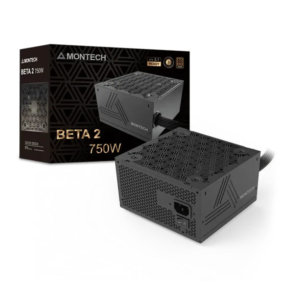Блок питания Montech 750W, BETA 2 750W, Non Modular, ATX, 80+ BRONZE, КПД 90%, Fan 120mm, Черный