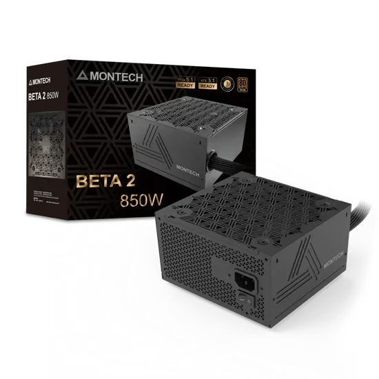 Блок питания Montech  850W, BETA 2 850W, Non Modular, ATX, 80+ BRONZE, КПД 90%, Fan 120mm, Черный