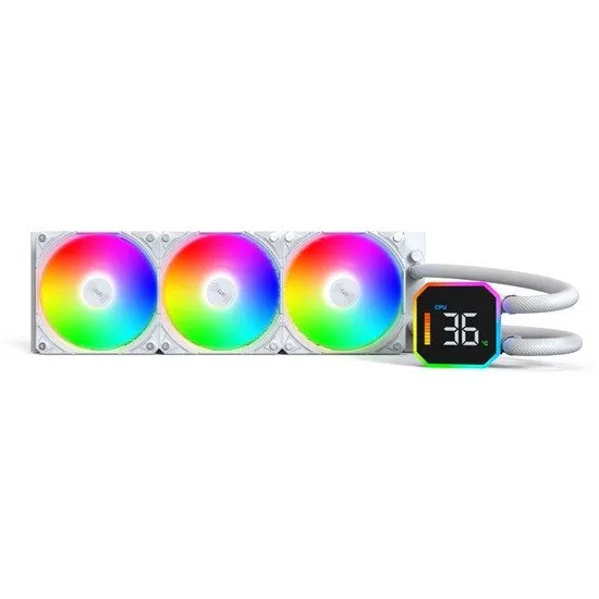 Водяное охлаждение для CPU Montech HyperFlow Digital 360 (W) TDP 350W 3x120 115x-1851/AM3-AM5 White — фото 3