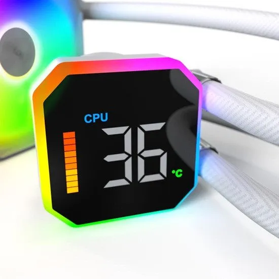 Водяное охлаждение для CPU Montech HyperFlow Digital 360 (W) TDP 350W 3x120 115x-1851/AM3-AM5 White — фото 5
