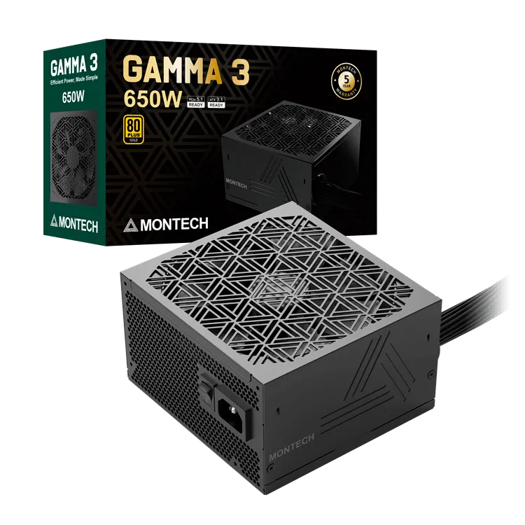 Блок питания Montech 650W, GAMMA 3 650W, Non Modular, ATX, 80+ GOLD, КПД 92%, Fan 135mm, Черный