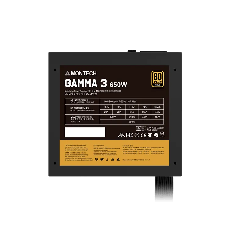 Блок питания Montech  650W, GAMMA 3 650W, Non Modular, ATX, 80+ GOLD, КПД 92%, Fan 135mm, Черный — фото 6