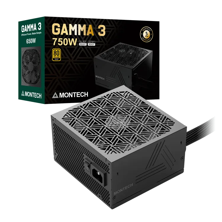 Блок питания Montech 750W, GAMMA 3 750W, Non Modular, ATX, 80+ GOLD, КПД 92%, Fan 135mm, Черный