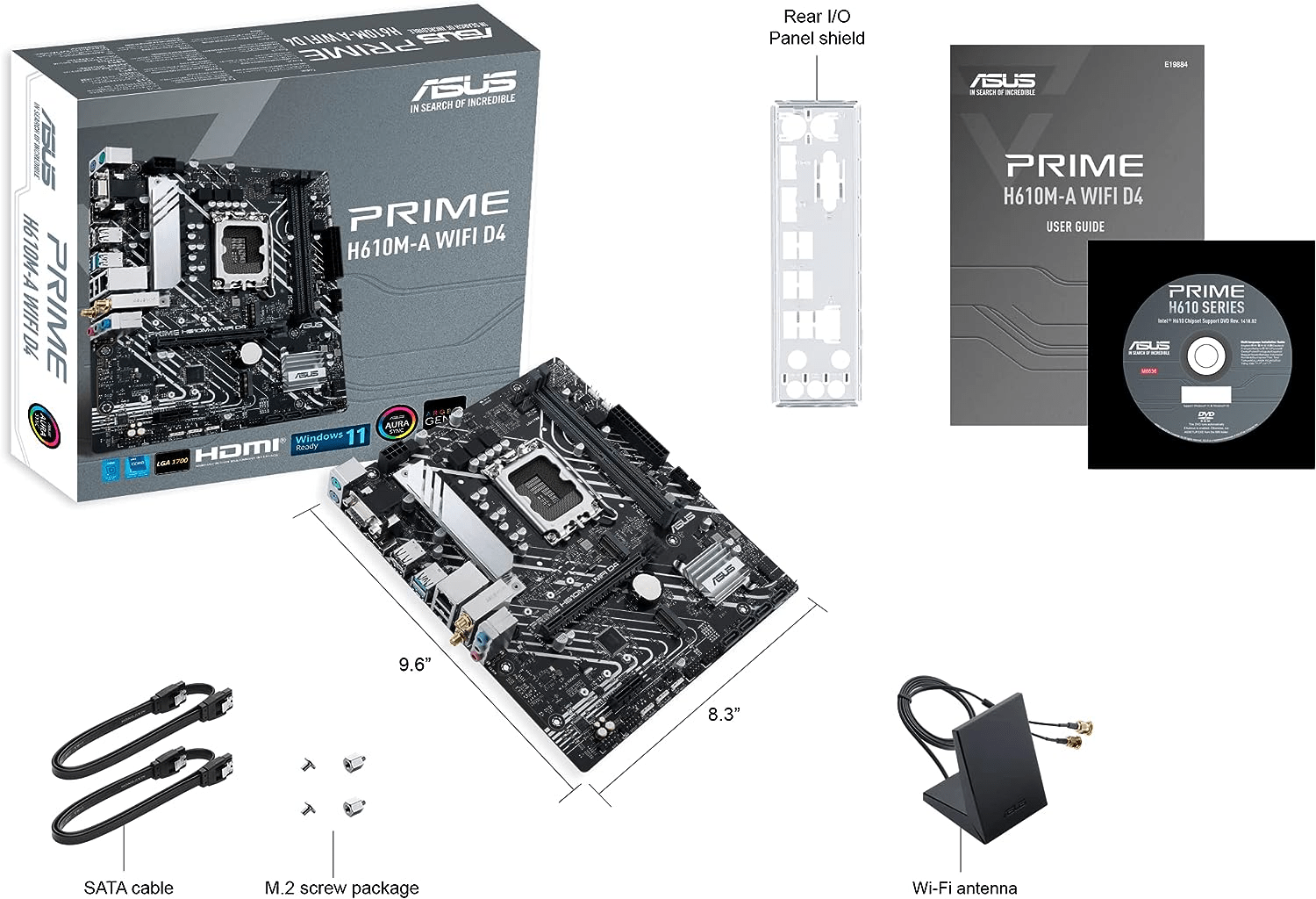 Материнская плата ASUS PRIME  H610M-A WIFI D4, LGA1700 2xDDR4 4xSATA3 2xM.2 1xD-Sub 1xHDMI 1xDP mATX
