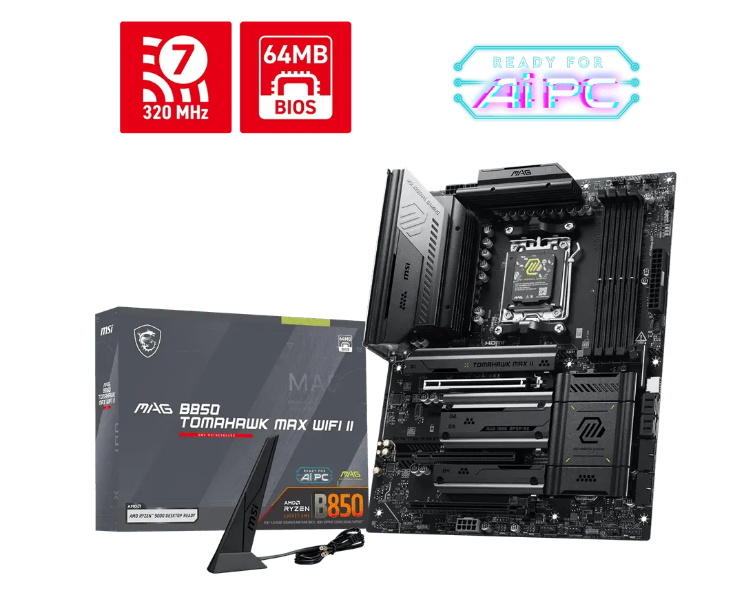 Материнская плата MSI MAG B850 TOMAHAWK MAX WIFI II AM5 4xDDR5 4xSATA3 4xM.2 RAID 1xHDMI ATX