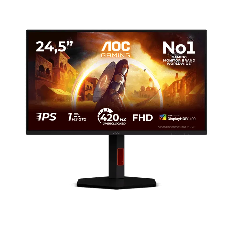 Монитор Игровой 24,5" AOC 25G4KUR Fast IPS 1920x1080 420Hz 1ms 350cd/m 1000:1 2xHDMI 1xDP HAS Черный