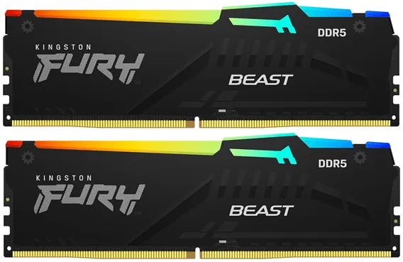 Оперативная память 32GB Kit (2x16) DDR5 5200MHz Kingston FURY Beast Black RGB CL40 KF552C40BBAK2-32