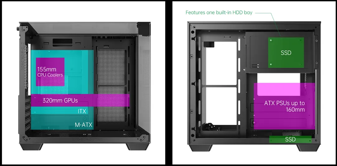 Корпус AOC CG389B 3F M-ATX/ITX 1xUSB2.0 1xUSB3.0 1xType-C 1xAudio/Mic Черный AOC-CG389-BF3V1R0T3-G — фото 13