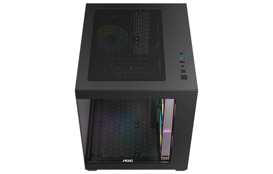 Корпус AOC CG381B 3F M-ATX/ITX 1xUSB2.0 1xUSB3.0 1xType-C 1xAudio/Mic Черный AOC-CG381-BF3V1R0T2-G — фото 4