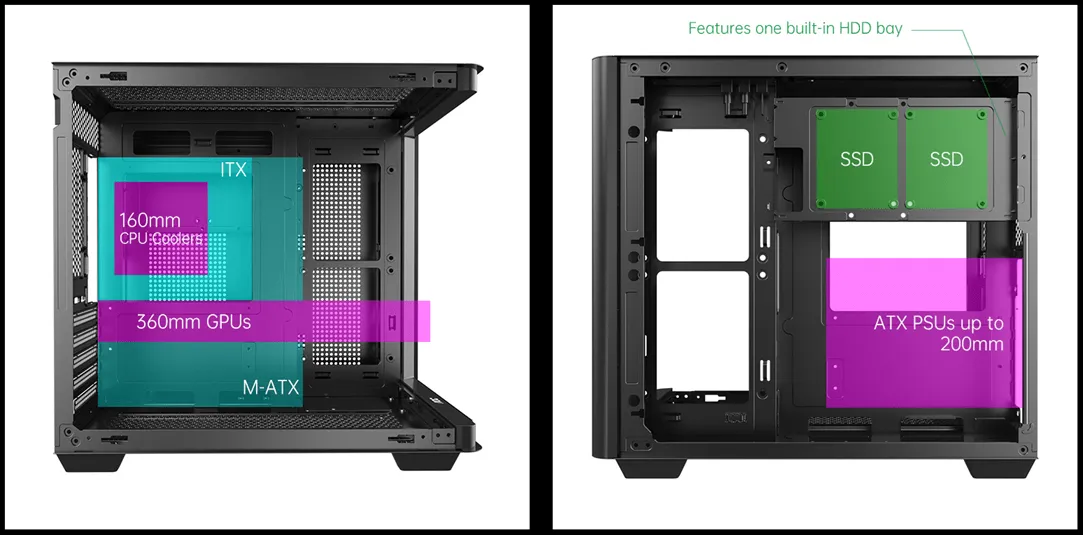 Корпус AOC CG350B 3F M-ATX/ITX 1xUSB2.0 1xUSB3.0 1xType-C 1xAudio/Mic Черный AOC-CG350-BF3V1R0W2-G — фото 13