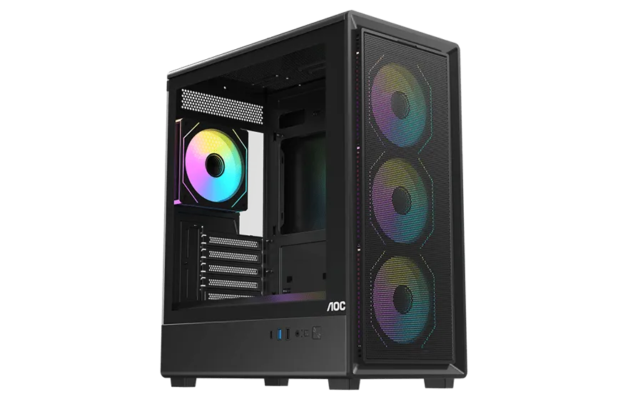 Корпус AOC CG450B 4F M-ATX/ITX 1xUSB2.0 1xUSB3.0 1xType-C 1xAudio/Mic Черный AOC-CG450-BF4V1R0UD-G — фото 2