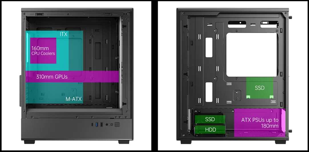 Корпус AOC CG450B 4F M-ATX/ITX 1xUSB2.0 1xUSB3.0 1xType-C 1xAudio/Mic Черный AOC-CG450-BF4V1R0UD-G — фото 12