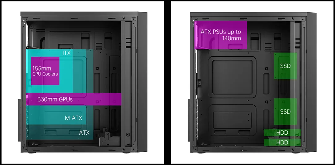 Корпус AOC CB114B ATX/M-ATX/ITX 2xUSB2.0 1xUSB3.0 1xAudio 1xMic Черный AOC-CB114-BEV1B-G — фото 12