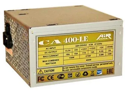 Блок Питания AiR-Cool 400W 230V 20+4P PATA+SATA+FDD FAN 12cm CA-400LE  Черный