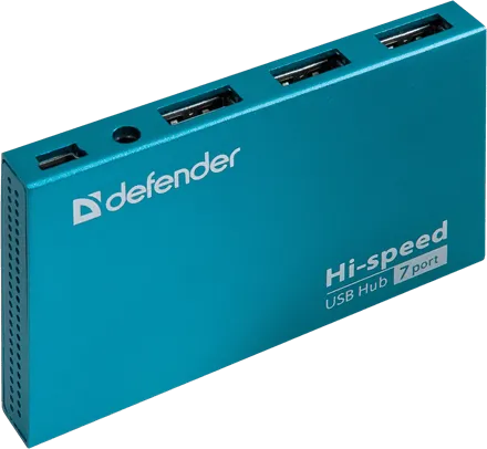 7-портовый мини-разветвитель USB 2.0 Defender Septima Slim (БП в комплекте) — фото 2