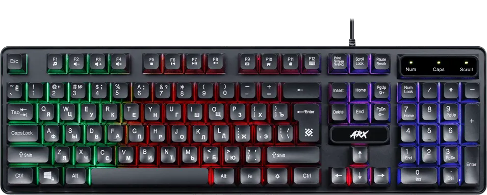 Клавиатура проводная игровая Defender Arx GK-196L, ENG/RUS, USB, радужная подсветка, НОВИНКА! — фото 1