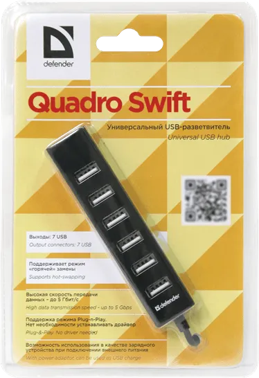 7-портовый мини-разветвитель USB 2.0 Defender Quadro Swift, НОВИНКА! — фото 4