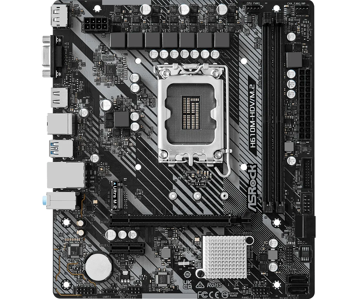 Материнская плата ASRock H610M-HDV/M.2 R2.0 LGA1700 2xDDR4 4xSATA M.2 D-Sub HDMI DP mATX — фото 2