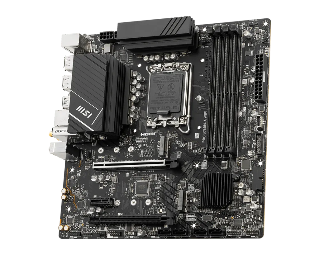 Материнская плата MSI PRO B760M-A WIFI LGA1700 4xDDR5 4xSATA3 RAID 2xM.2 2xHDMI 2xDP mATX — фото 3