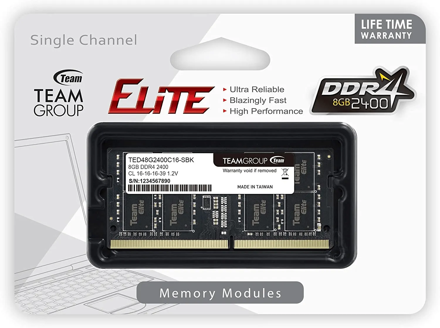 Оперативная память для ноутбука 8GB DDR4 2400Mhz Team Group ELITE SO-DIMM TED48G2400C16-S01